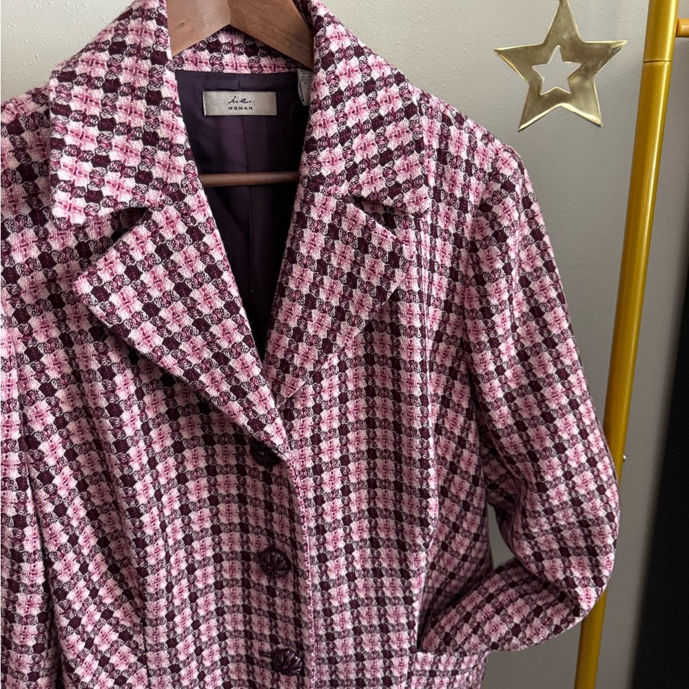 Pink Black Houndstooth Blazer 1X | Plus Size Tweed Statement Jacket - Picture 10 of 10